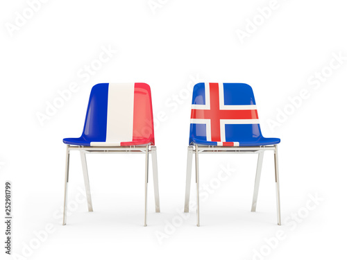 Two chairs with flags of France and iceland