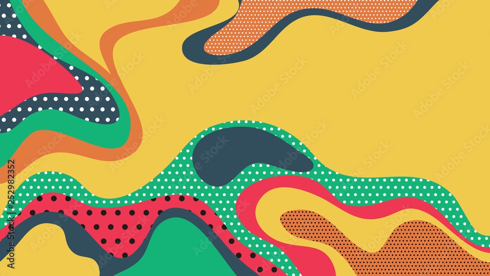 Abstract background, colorful fluid shapes with dotted textures, warm summer tone