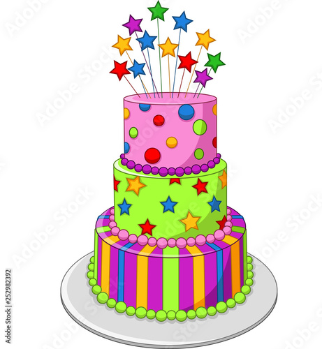 Colorful Birthday cake isolated on white background