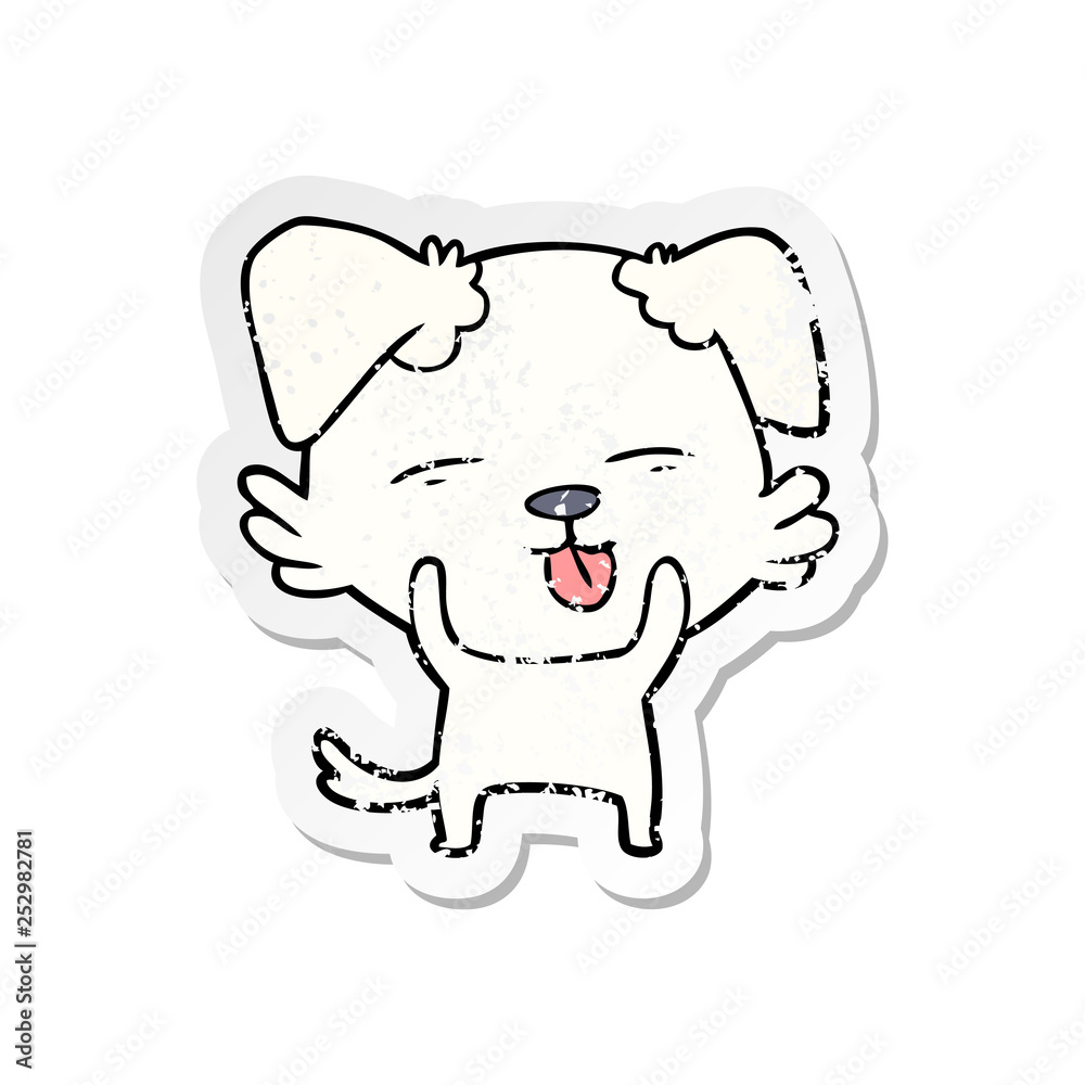 distressed sticker of a cartoon dog sticking out tongue distressed sticker of a cartoon dog sticking out tongue