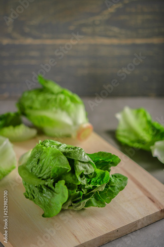 ripe organic green salad Romano on a cutting board