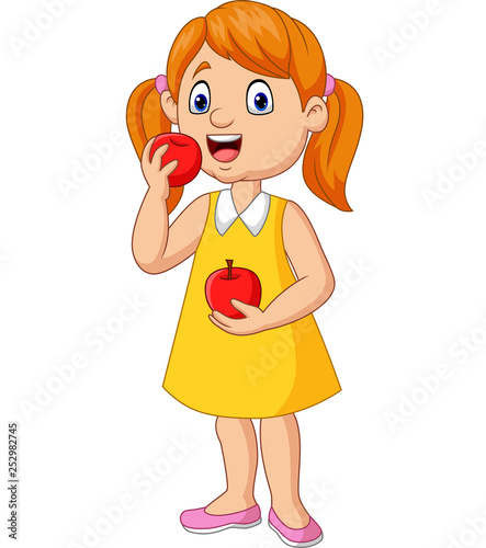 Cartoon Little girl eating apples