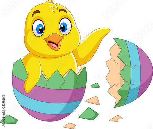 Cartoon little chick hatched from an egg