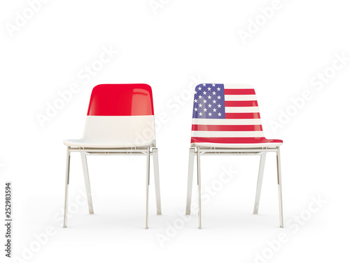 Two chairs with flags of Indonesia and United States