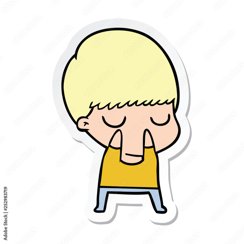 sticker of a cartoon calm boy sticker of a cartoon calm boy