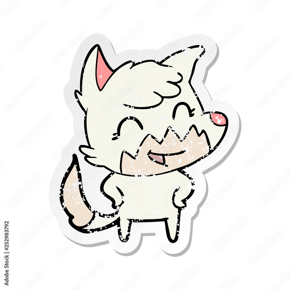 distressed sticker of a happy cartoon fox distressed sticker of a happy cartoon fox