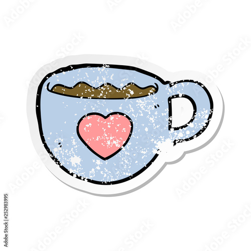 distressed sticker of a I love coffee cartoon cup