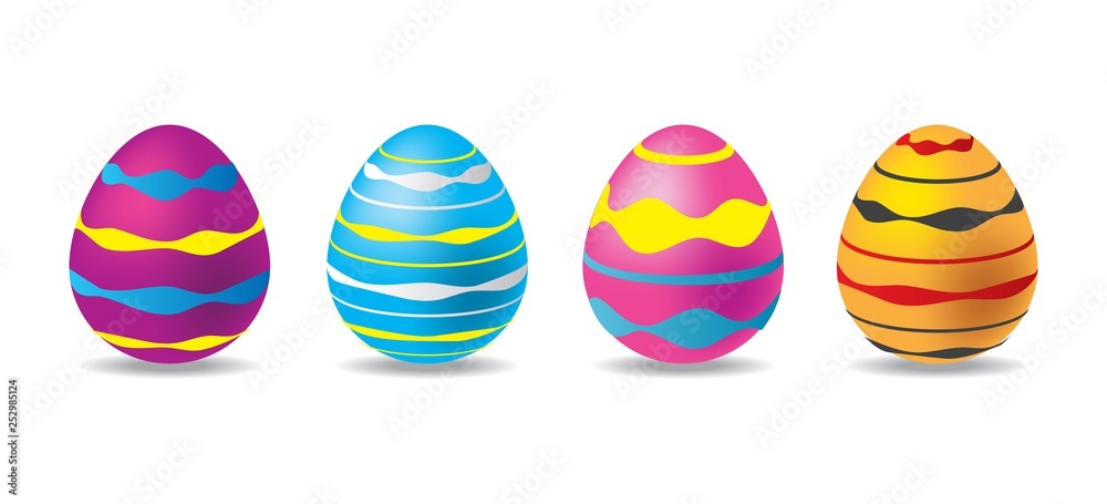 3d colorful easter egg set. easter eggs with colorful patterns. easter day element. digital vector design.