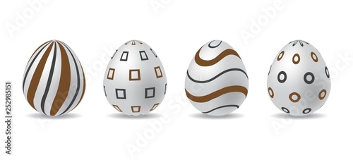 3d white easter egg set. easter eggs with black and chocolate pattern. easter day element. digital vector design.