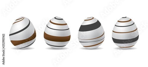 3d white easter egg set. easter eggs with black and chocolate pattern. easter day element. digital vector design.