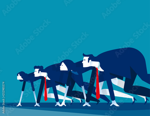 Business people lined up getting ready for race. Concept business vector illustration,  Starting line, Startup