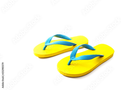 yellow and blue rubber flip flop shoes
