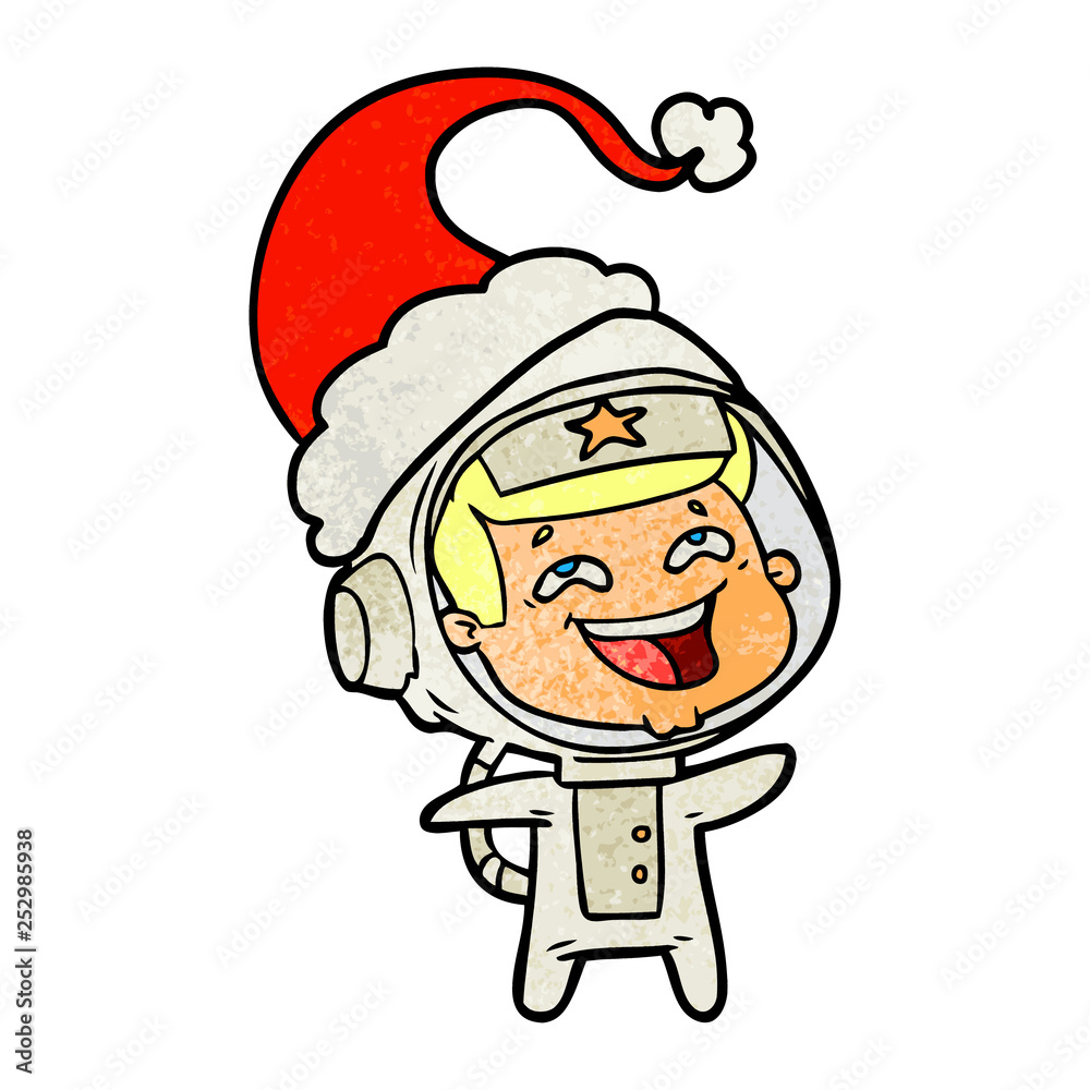 textured cartoon of a laughing astronaut wearing santa hat textured cartoon of a laughing astronaut wearing santa hat