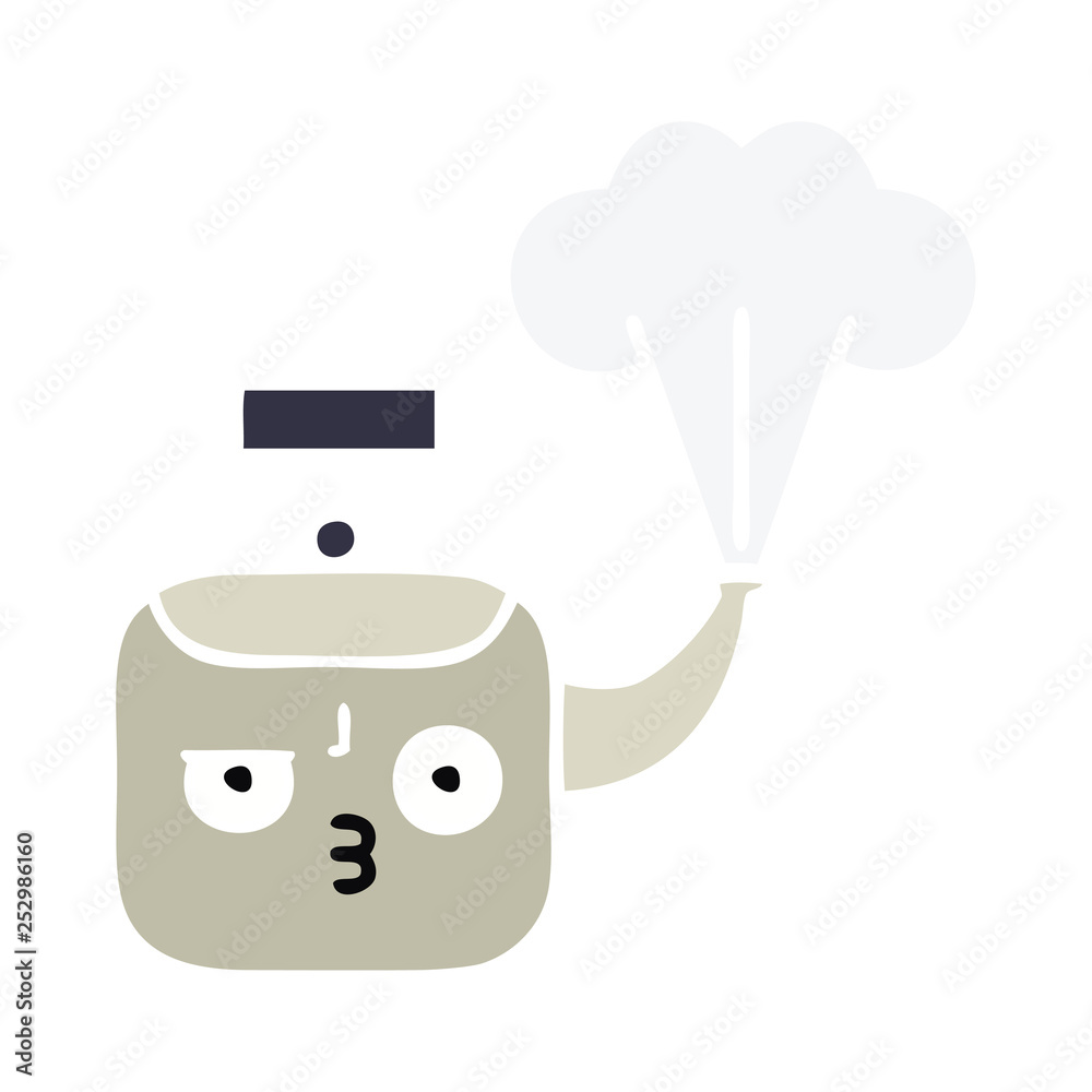flat color retro cartoon steaming kettle flat color retro cartoon steaming kettle