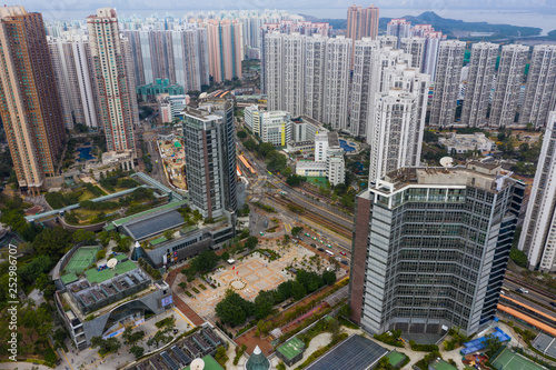  Aerial view of Hong Kong residential city © leungchopan