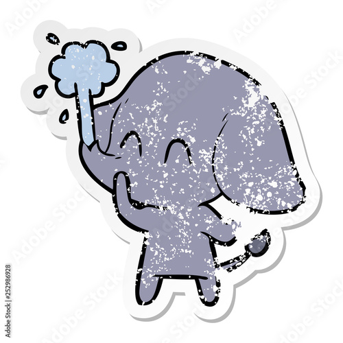 distressed sticker of a cute cartoon elephant spouting water