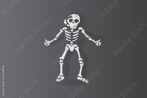 3d paper art and craft of Skeleton human smoking with Thumbs up or like concept isolate on black background.The welcome Halloween concept.Picture for print on shirt.pastel color.illustration.vector.