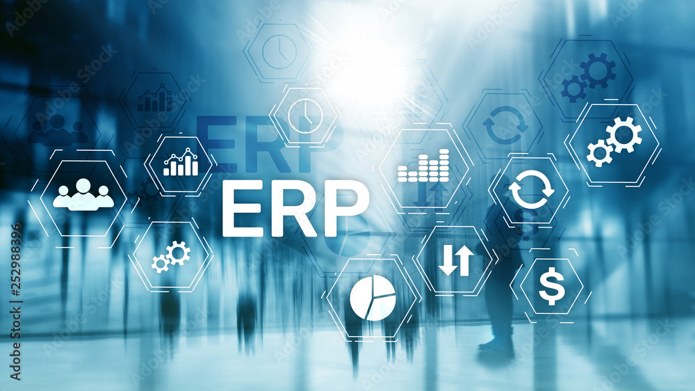 ERP system, Enterprise resource planning on blurred background. Business automation and innovation concept. ERP system, Enterprise resource planning on blurred background. Business automation and innovation concept.