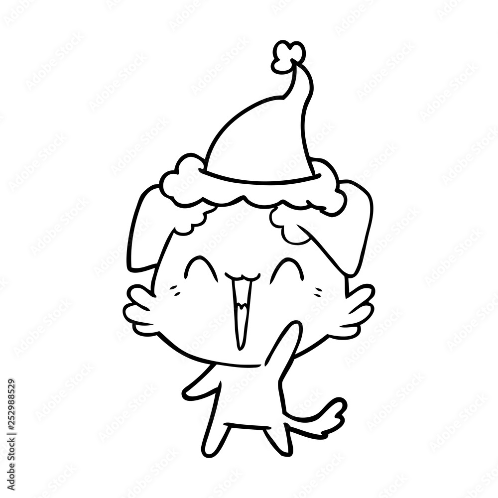 happy little dog line drawing of a wearing santa hat happy little dog line drawing of a wearing santa hat