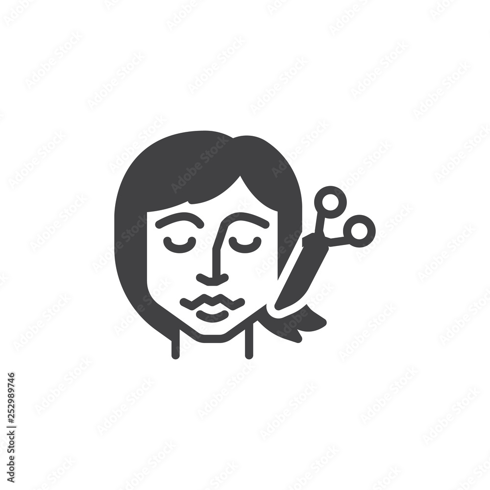 Cutting hair vector icon. filled flat sign for mobile concept and web design. Woman hair cut by hairdresser scissors glyph icon. Symbol, logo illustration. Pixel perfect vector graphics Cutting hair vector icon. filled flat sign for mobile concept and web design. Woman hair cut by hairdresser scissors glyph icon. Symbol, logo illustration. Pixel perfect vector graphics