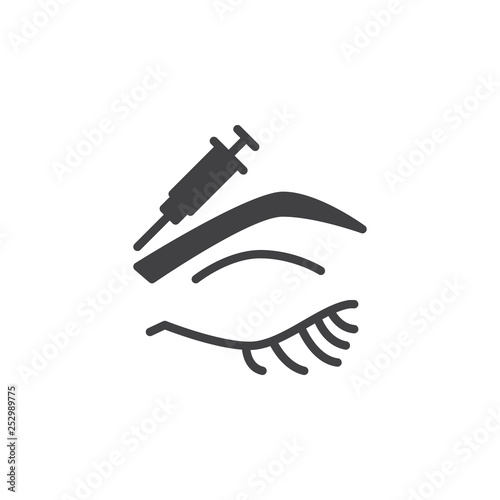Botulinum toxin injection vector icon. filled flat sign for mobile concept and web design. Human eye and injection syringe glyph icon. Skin care, cosmetology symbol, logo illustration