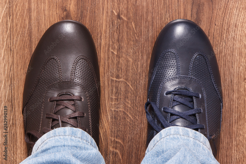 Elegant stylish navy blue and brown shoes for men on board Elegant stylish navy blue and brown shoes for men on board