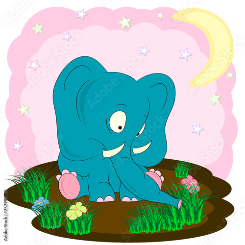 Fototapeta Naklejka Na Ścianę i Meble -  cute elephant on the meadow cartoon vector illustration
