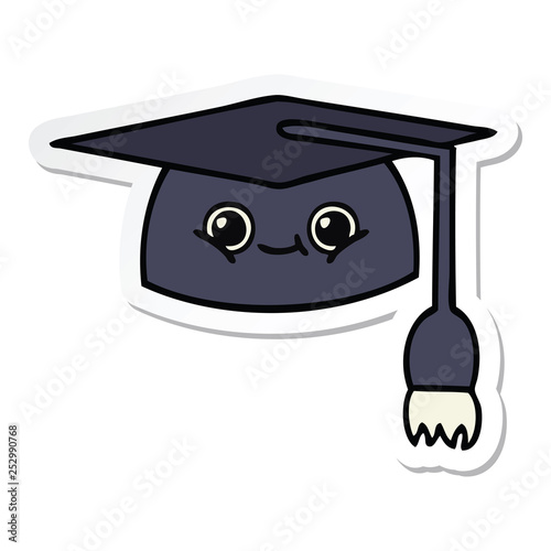 sticker of a cute cartoon graduation hat
