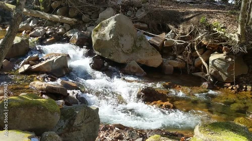 Waterfall on the river in winter