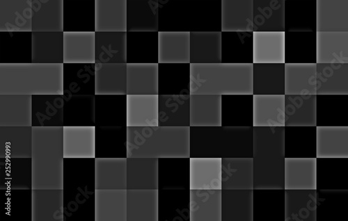 Monochrome gradient geometric square blocks. Glass texture. Abstract background.