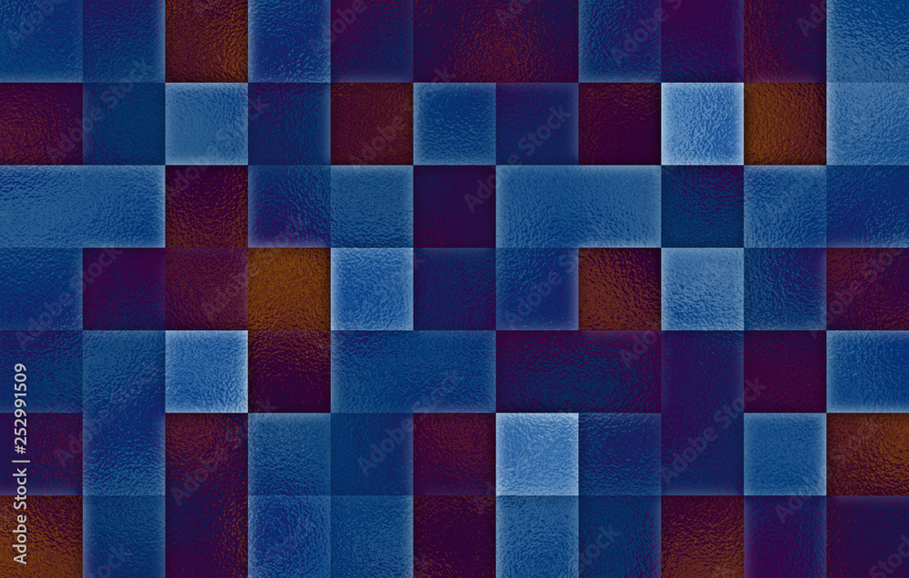 Fototapeta premium Abstract bright blue and red brown gradient pale glass geometric square blocks texture background