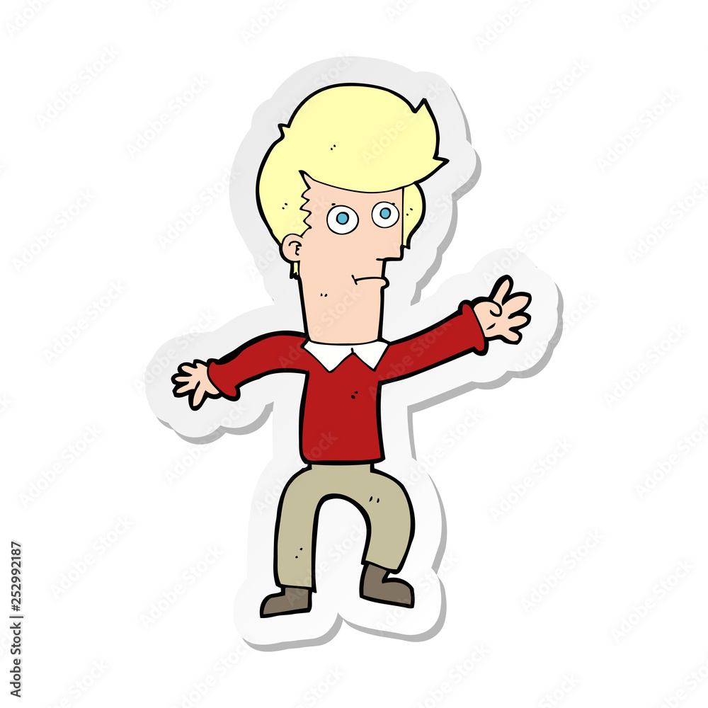 sticker of a cartoon man waving