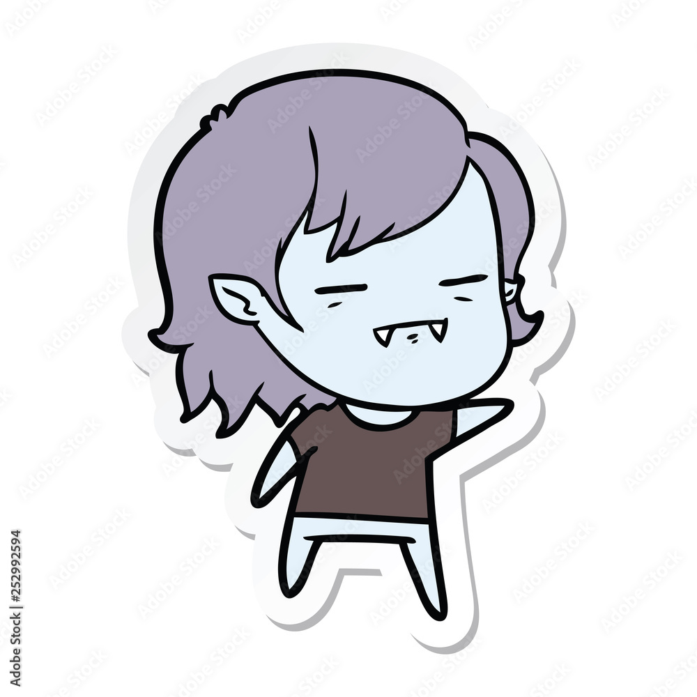 sticker of a cartoon undead vampire girl pointing sticker of a cartoon undead vampire girl pointing