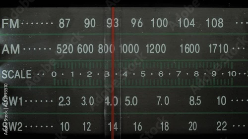 Frequency Label Moves in Scale of Analog Vintage Radio Tuning Control Panel