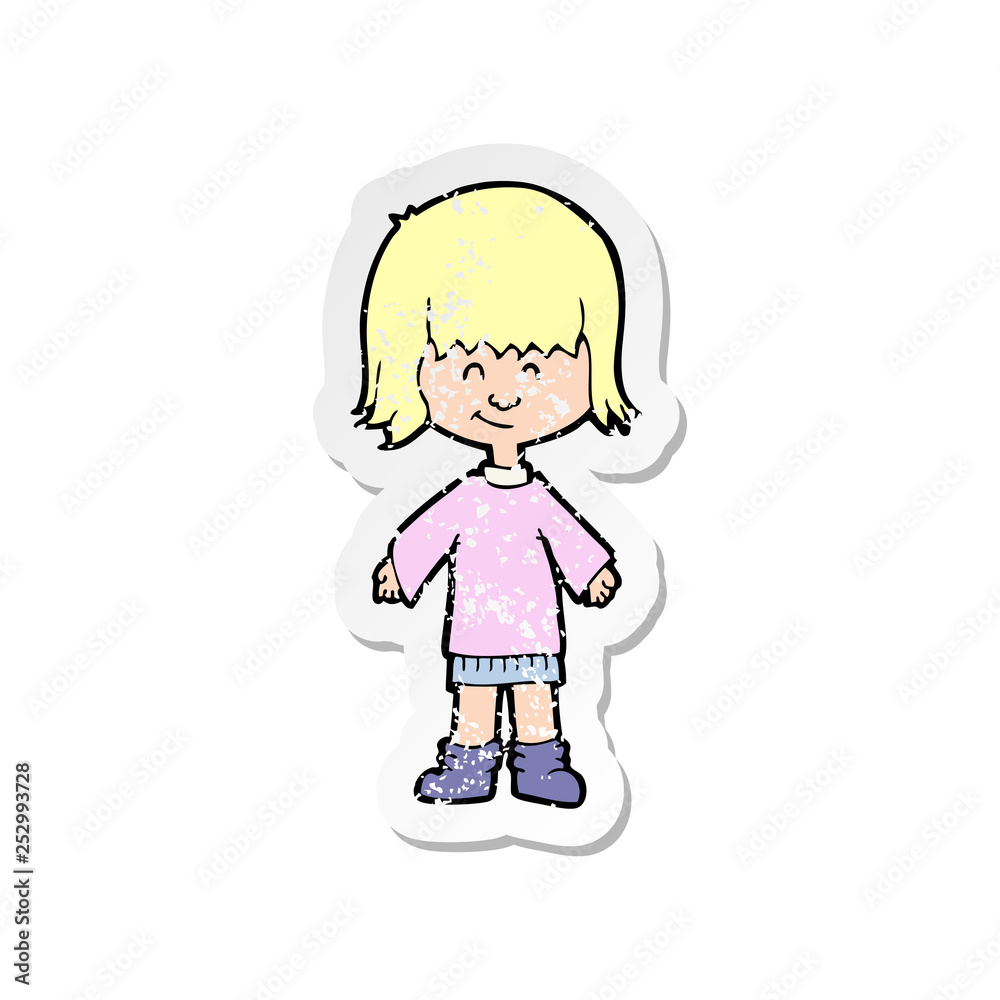retro distressed sticker of a cartoon girl retro distressed sticker of a cartoon girl
