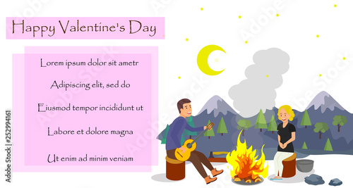 Vector Flat Valentines Day Husband Wife on Trip.