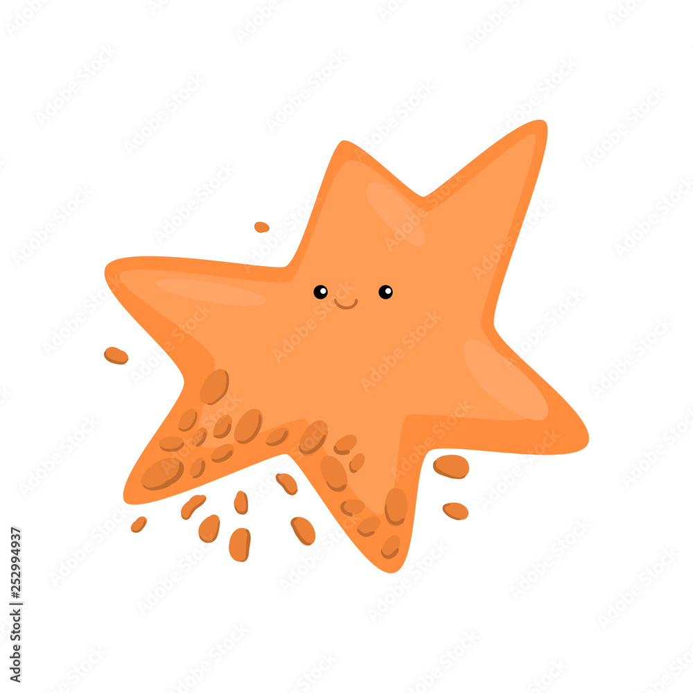 Star-shaped orange bacterium or virus in drops of liquid same color isolated on white background