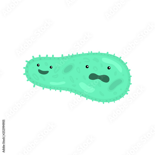 Double headed green bacterium or virus closeup isolated on white background