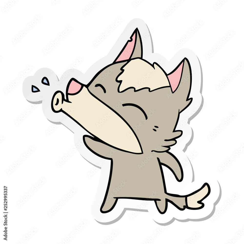 Fototapeta premium sticker of a howling wolf cartoon