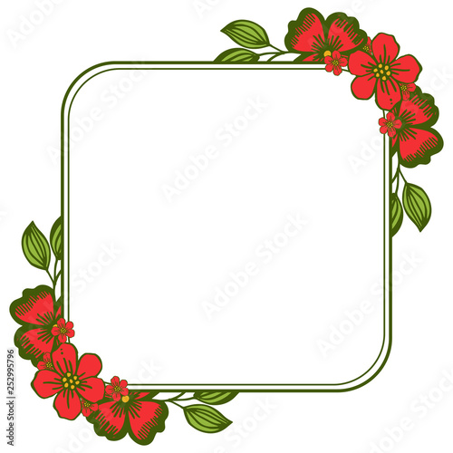 Vector illustration card decor with red wreath frames blooms hand drawn