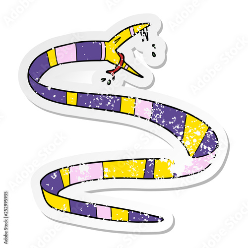 distressed sticker of a cartoon poisonous snake