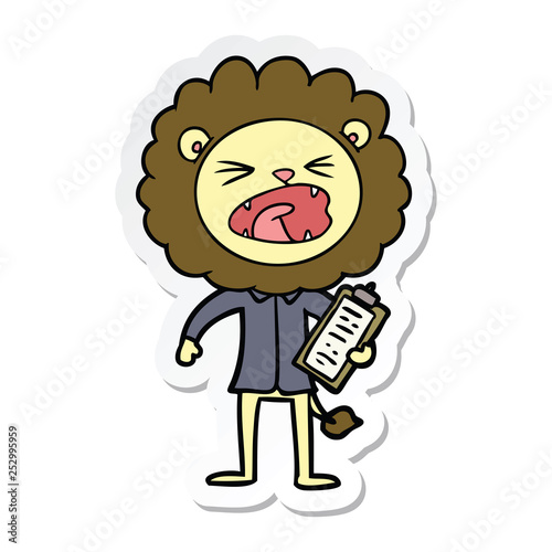 sticker of a cartoon lion salesman