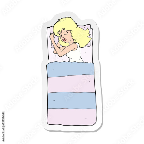 sticker of a cartoon sleeping woman
