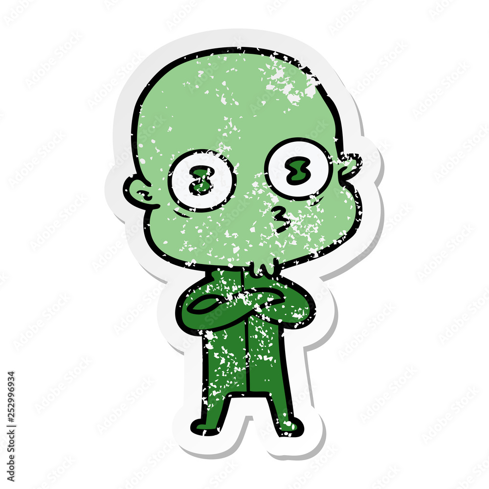 Obraz premium distressed sticker of a cartoon weird bald spaceman
