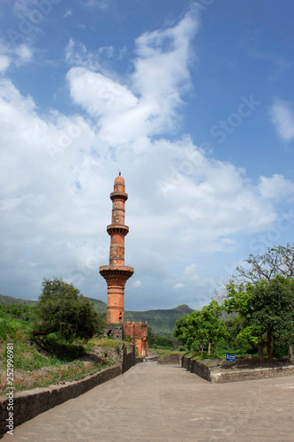 Chand Minar minaret facade at Daulatabad, Maharashtra, India. photo