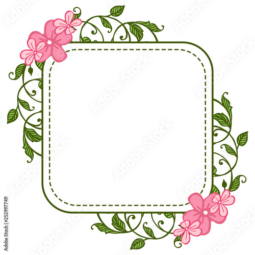 Vector illustration style frame flower pink leaf green beautiful hand drawn