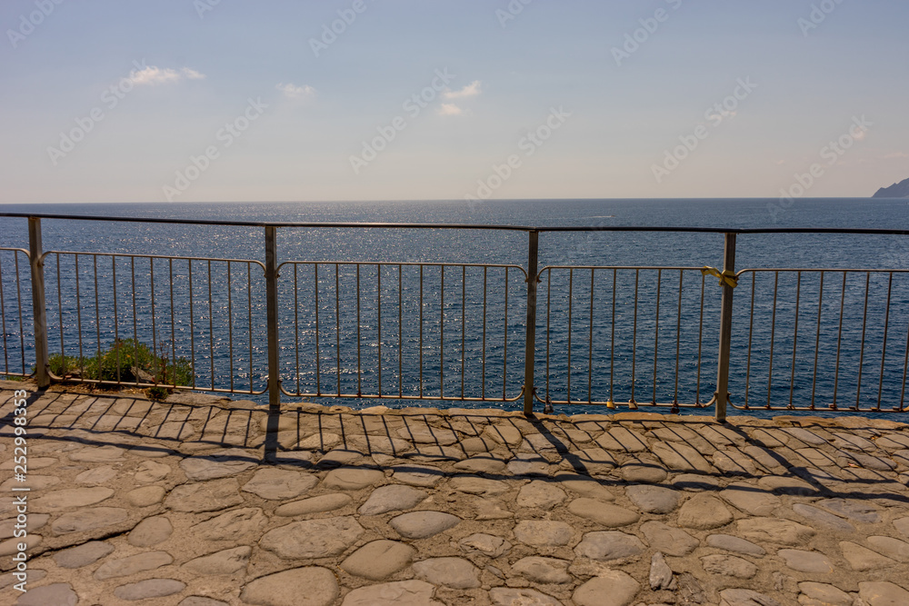 Italy, Cinque Terre, Manarola, a close up of a pier next to a body of water