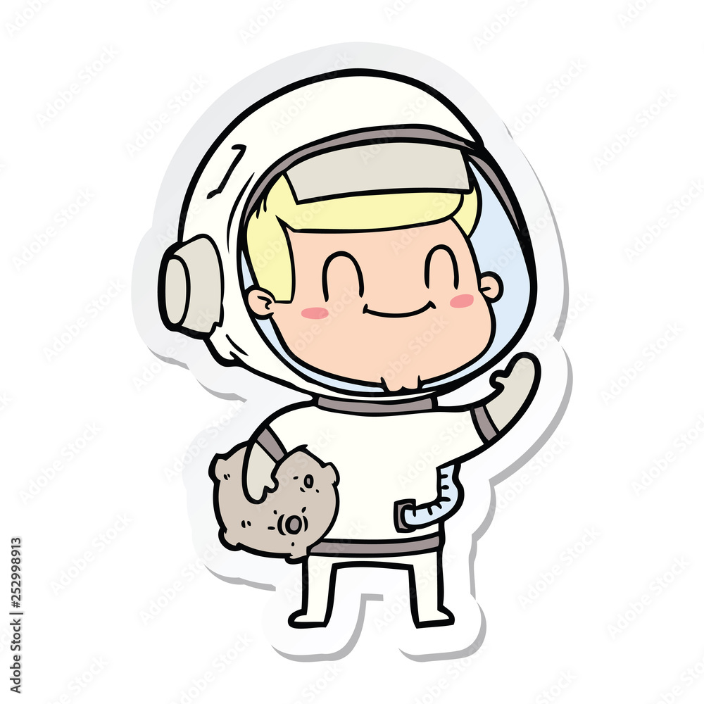 sticker of a happy cartoon astronaut man sticker of a happy cartoon astronaut man