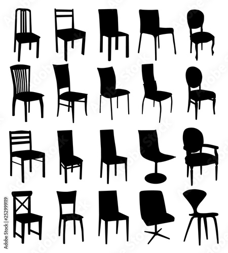 Black chair silhouettes group. Vector set on white background