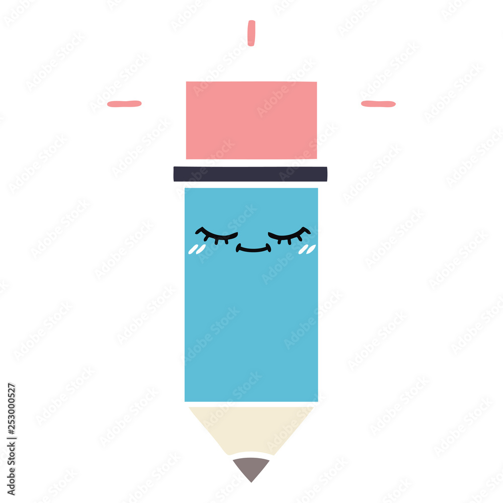 flat color retro cartoon pencil